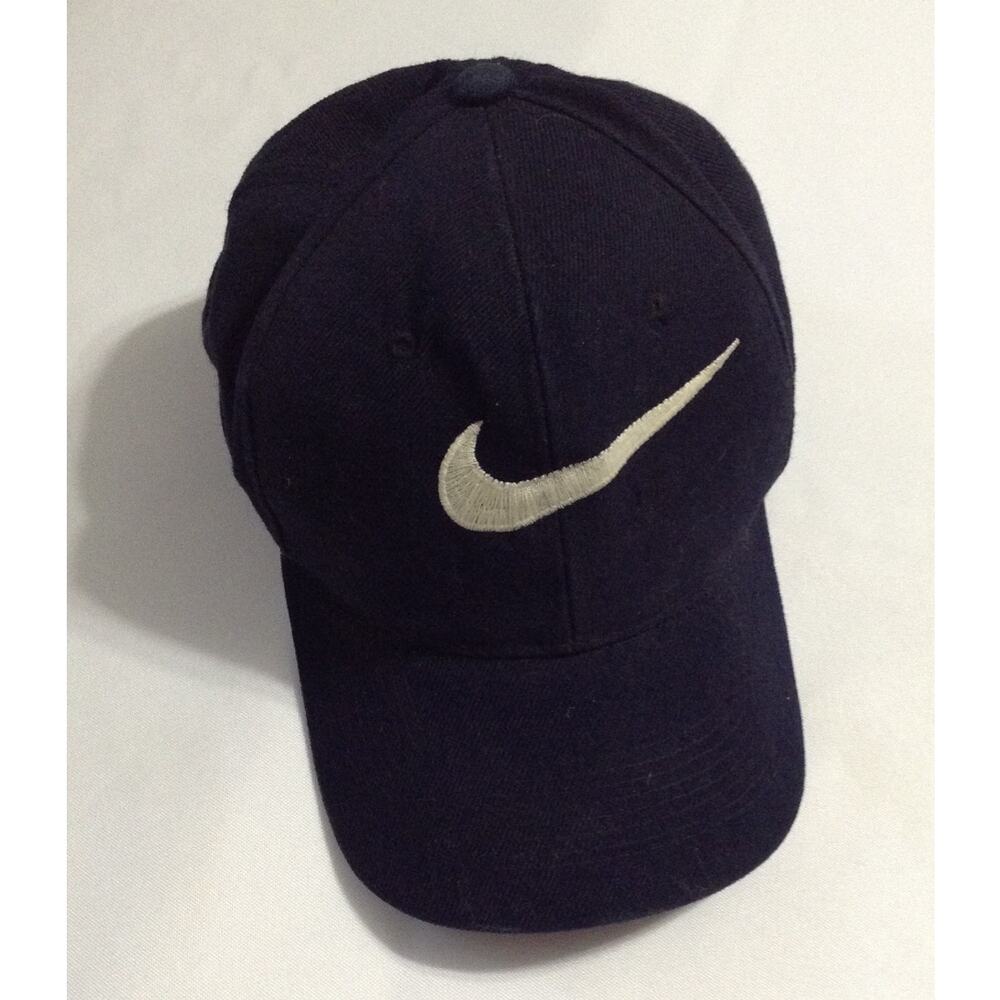 Vintage Nike Big Swoosh Embroidered Snapback Hat Navy Blue